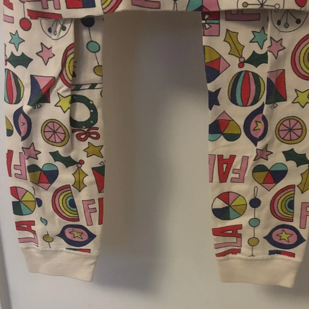 Holiday Icon Cream Pajama Set with Multicolor Print